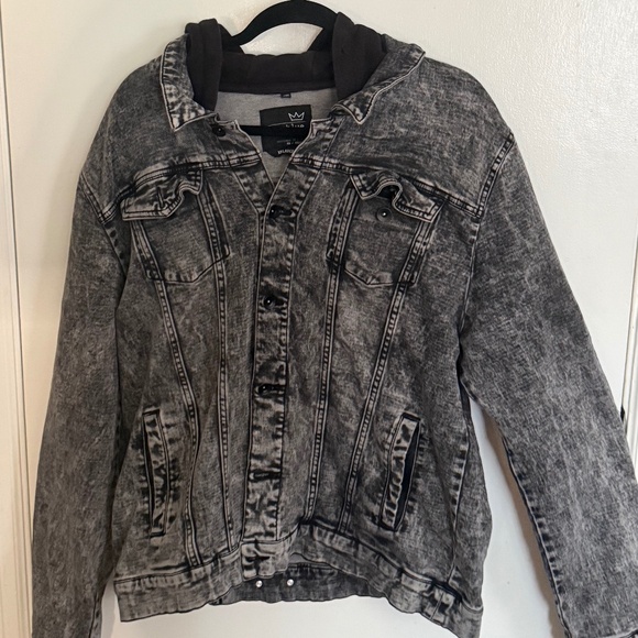 2X Blue Crown Other - 2X Blue Crown Acid Wash Denim Jacket 2XL Hooded Grey Skater Tillys